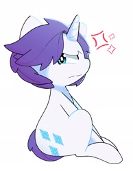 Size: 1386x1789 | Tagged: safe, artist:kindakismet, rarity, pony, unicorn, g4, alternate hairstyle, angry, cross-popping veins, cute, female, frown, looking at you, madorable, mare, short mane, simple background, sitting, solo, white background