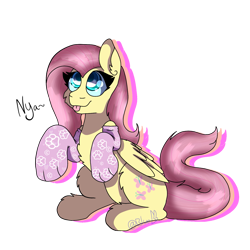 Size: 1439x1439 | Tagged: safe, artist:bluemoon, fluttershy, pegasus, pony, g4, :p, behaving like a cat, cheek fluff, chest fluff, clothes, ear fluff, fluffy, fluttercat, leg fluff, looking up, nya, paw socks, simple background, socks, solo, tongue out, transparent background