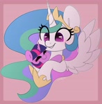 Size: 3883x3970 | Tagged: safe, artist:sakukitty, princess celestia, twilight sparkle, alicorn, pony, unicorn, abstract background, bust, cute, cutelestia, duo, duo female, eye clipping through hair, eyebrows, eyebrows visible through hair, eyes closed, female, filly, filly twilight sparkle, grin, high res, mare, momlestia, smiling, twiabetes, unicorn twilight, younger