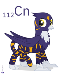 Size: 4000x5000 | Tagged: safe, artist:parclytaxel, oc, oc only, oc:grizmo, big cat, griffon, hybrid, tiger, tiger griffon, series:joycall6's periodic table, .svg available, absurd resolution, chemistry, commission, copernicium, griffonized, looking at you, male, periodic table, simple background, smiling, solo, species swap, vector, white background