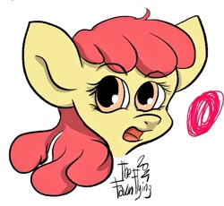 Size: 1024x941 | Tagged: safe, artist:thefawnflying, apple bloom, earth pony, pony, g4, bust, female, filly, head only, open mouth, portrait, solo
