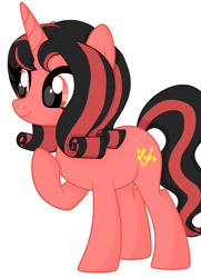 Size: 2022x2798 | Tagged: safe, artist:twilight nana, oc, oc only, pony, unicorn, black mane, female, gift art, high res, mare, movie accurate, red coat, red mane, simple background, smiling, solo, two toned mane, white background, 稿子