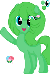 Size: 698x1024 | Tagged: oc name needed, safe, artist:twilight nana, oc, oc only, pony, blue eyes, female, flower, flower in hair, green coat, green mane, mare, simple background, solo, white background