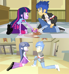 Size: 1920x2072 | Tagged: safe, artist:gaelrdzgaming53, screencap, flash sentry, twilight sparkle, equestria girls, g4, my little pony equestria girls, 3d, boots, comparison, cup, female, male, recreation, remake, screencap reference, ship:flashlight, shipping, shocking, shoes, source filmmaker, straight