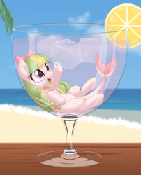 Size: 2000x2480 | Tagged: safe, artist:one4pony, oc, oc only, original species, pony, cup, cup of pony, female, food, high res, ice cube, lemon, mare, micro, ocean, solo