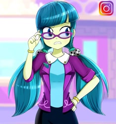 Size: 1080x1152 | Tagged: safe, artist:the-butch-x, juniper montage, human, equestria girls, equestria girls specials, g4, my little pony equestria girls: mirror magic, my little pony equestria girls: movie magic, breasts, busty juniper montage, female, glasses, hand on hip, instagram, solo, teeth