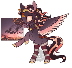 Size: 600x573 | Tagged: safe, artist:lavvythejackalope, oc, oc only, pegasus, pony, bipedal, clothes, collar, eyes closed, harness, pegasus oc, rearing, saddle, simple background, socks, solo, striped socks, tack, tail wrap, transparent background, two toned wings, white eyes, wings
