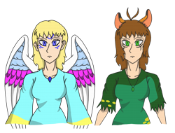 Size: 3053x2320 | Tagged: safe, artist:agdapl, oc, oc only, human, bust, clothes, duo, female, high res, humanized, jewelry, necklace, simple background, transparent background, winged humanization, wings