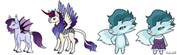 Size: 3068x968 | Tagged: safe, artist:misskanabelle, oc, oc only, bat pony, kirin, pony, skunk, anthro, animal crossing, anthro with ponies, bat pony oc, bat wings, clothes, horn, interspecies offspring, magical lesbian spawn, offspring, parent:princess luna, parent:rain shine, parents:rainuna, signature, simple background, white background, wings