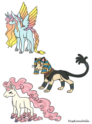 Size: 1750x2348 | Tagged: safe, artist:misskanabelle, oc, oc only, alicorn, cat, pony, alicorn oc, braided tail, female, fusion, hat, horn, mare, pokémon, signature, simple background, white background, wings