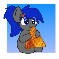 Size: 1031x1030 | Tagged: safe, artist:two2sleepy, oc, oc only, oc:dream vezpyre, oc:dream², semi-anthro, arm hooves, chips, doritos, food, illuminati, illuminati confirmed, sitting, solo