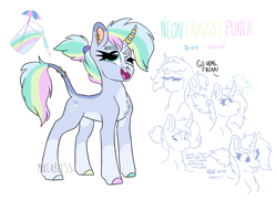 Size: 2578x1881 | Tagged: safe, artist:moccabliss, oc, oc only, oc:neon frazzle punch, pony, unicorn, colored hooves, curved horn, female, horn, leonine tail, magical lesbian spawn, mare, offspring, parent:starlight glimmer, parent:trixie, parents:startrix, solo