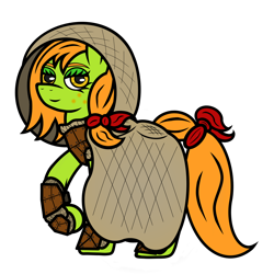 Size: 1024x1024 | Tagged: safe, artist:dice-warwick, oc, oc only, oc:lottery, earth pony, pony, fallout equestria, armor, brigade armor, burlap, cloak, clothes, hood, solo