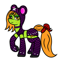 Size: 1024x1024 | Tagged: safe, artist:dice-warwick, oc, oc only, oc:lottery, bear, earth pony, pony, ursa, ursa minor, fallout equestria, clothes, collar, hoodie, socks, solo, thigh highs, tight clothing