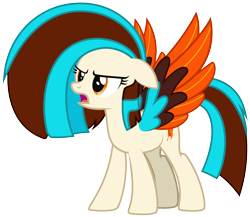 Size: 2828x2457 | Tagged: safe, artist:lightning stripe, part of a set, oc, oc only, oc:phoenix feather, pegasus, pony, g4, angry, commission, cream coat, ears back, eyelashes, female, frown, high res, large wings, long hair, long mane, long tail, mare, orange eyes, simple background, solo, spread wings, transparent background, two toned mane, two toned tail, wide stance, wings