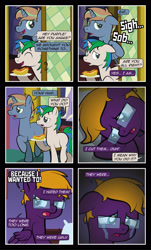 Size: 1920x3169 | Tagged: safe, artist:alexdti, oc, oc only, oc:brainstorm (alexdti), oc:purple creativity, oc:star logic, pegasus, pony, unicorn, comic:quest for friendship, angry, carrot, carrot dog, comic, crying, female, food, glasses, herbivore, high res, horn, male, open mouth, pegasus oc, stallion, tears of anger, tears of rage, trio, unicorn oc, wavy mouth