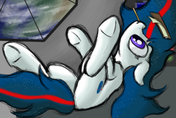 Size: 1950x1300 | Tagged: safe, artist:ahorseofcourse, oc, oc only, oc:nasapone, earth pony, pony, clipboard, earth, female, floating, mare, pencil, solo, space, space station, zero gravity