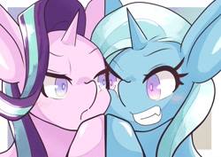 Size: 1684x1191 | Tagged: safe, artist:sc_kis_rko, starlight glimmer, trixie, pony, unicorn, g4, duo, face to face, female, looking at each other, looking at someone, mare
