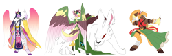 Size: 6184x2000 | Tagged: safe, artist:phoenixking732, angel bunny, applejack, fluttershy, twilight sparkle, alicorn, deer, deer pony, earth pony, original species, peryton, rabbit, anthro, unguligrade anthro, g4, animal, cleric, colored wings, druid, fantasy class, female, gradient wings, large wings, mare, monk, multicolored wings, species swap, twilight sparkle (alicorn), wings