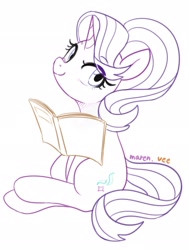 Size: 1551x2048 | Tagged: safe, artist:veeayydee, starlight glimmer, pony, unicorn, g4, book, simple background, sitting, sketch, solo