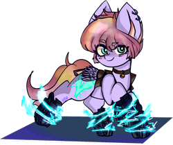 Size: 1396x1168 | Tagged: safe, artist:nyansockz, artist:ube, oc, oc:charged battery, pegasus, pony, ashes town, fallout equestria, electricity, fallout equestria oc, powerhooves, smug