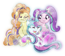 Size: 3677x3160 | Tagged: safe, artist:php178, derpibooru exclusive, adagio dazzle, aria blaze, sonata dusk, crystal pony, earth pony, pony, g4, .svg available, :3, adoragio, all is well, alternate universe, alternative cutie mark placement, ariabetes, butterfly wings, crystallized pony, cuddling, cute, cute little fangs, cuteness overload, disguise, disguised siren, dock, ear piercing, earring, equestria girls ponified, facial cutie mark, fangs, female, folded wings, gem, glowing, gradient hooves, gradient mane, happiness, happy, headcanon in the description, high res, inkscape, jewelry, mare, piercing, ponified, rainbow power, rainbow power-ified, reformed, reformed villain, sibling love, siblings, simple background, siren gem, sisters, snuggling, sonatabetes, spread legs, spreading, svg, transparent background, trio, vector, wall of tags, wings