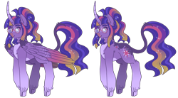 Size: 4768x2626 | Tagged: safe, artist:fizzmitz, twilight sparkle, alicorn, classical unicorn, pony, unicorn, g4, cloven hooves, colored wings, ethereal mane, glasses, horn, leonine tail, multicolored wings, simple background, solo, starry mane, transparent background, twilight sparkle (alicorn), unshorn fetlocks, wings