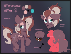 Size: 2282x1724 | Tagged: safe, artist:luxsimx, oc, oc only, oc:efflorescence, pony, bat wings, female, makeup, mare, piercing, reference sheet, solo, tongue piercing, wings