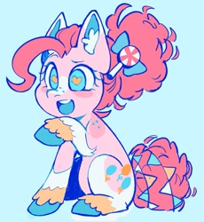 Size: 935x1018 | Tagged: safe, artist:cuctopus, pinkie pie, earth pony, pony, g4, alternate design, bow, candy, ear fluff, food, freckles, hair bow, heart eyes, lollipop, open mouth, smiling, solo, unshorn fetlocks, wingding eyes