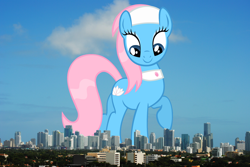 Size: 2794x1871 | Tagged: safe, artist:sierraex, artist:thegiantponyfan, lotus blossom, earth pony, pony, g4, female, florida, giant pony, giant/macro earth pony, giantess, high res, highrise ponies, irl, macro, mare, mega giant, miami, photo, ponies in real life