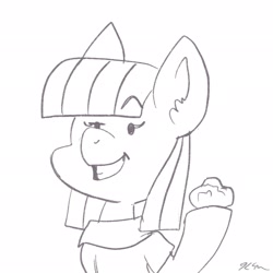 Size: 2048x2048 | Tagged: safe, artist:catscratchpaper, boulder (g4), maud pie, earth pony, pony, g4, grin, high res, monochrome, out of character, simple background, smiling, solo, when she smiles, white background