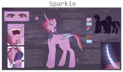 Size: 3000x1772 | Tagged: safe, artist:sparkie45, oc, oc only, oc:sparkie, dracony, dragon, hybrid, clothes, female, reference sheet, scarf, solo, two toned wings, wings