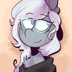 Size: 400x400 | Tagged: safe, artist:urbanqhoul, silver spoon, earth pony, pony, g4, chest fluff, clothes, commission, female, filly, glasses, hoodie, looking up, loose hair, profile picture, smiling, smirk