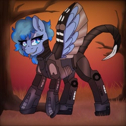 Size: 1439x1439 | Tagged: safe, artist:bluemoon, oc, oc only, oc:icewing, pegasus, pony, fallout equestria, armor, commission, enclave, enclave armor, solo, wasteland, ych result