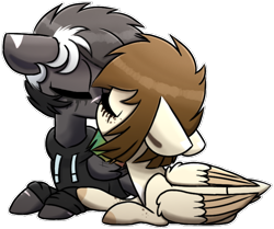 Size: 726x607 | Tagged: safe, artist:pasteldraws, oc, oc:dark storm, oc:tibby, pegasus, pony, base used, clothes, hoodie, kissing, shipping, simple background, sticker style, transparent background