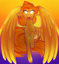 Size: 900x973 | Tagged: safe, artist:rubimlp6, oc, oc only, pegasus, pony, female, flying, mare, not spitfire, open mouth, pegasus oc, raised hoof, solo, wings