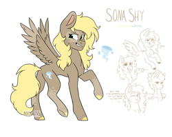 Size: 2452x1951 | Tagged: safe, artist:moccabliss, oc, oc only, oc:sona shy, pegasus, pony, female, mare, offspring, one eye closed, parent:bulk biceps, parent:derpy hooves, parent:fluttershy, parents:derpyshy, parents:flutterbulk, solo