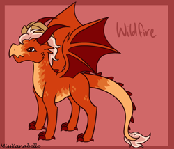 Size: 1750x1500 | Tagged: safe, artist:misskanabelle, oc, oc only, oc:wildfire, dragon, abstract background, dragon oc, horns, signature, solo, wings