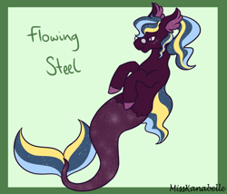 Size: 1750x1500 | Tagged: safe, artist:misskanabelle, oc, oc only, oc:flowing steel, pony, sea pony, abstract background, glasses, male, sea pony oc, signature