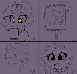 Size: 1862x1789 | Tagged: safe, artist:sakukitty, oc, oc only, oc:saku, alicorn, pony, choker, comic, food, popsicle, sad, solo, sonic the hedgehog, sonic the hedgehog (series), teary eyes