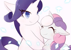 Size: 1684x1191 | Tagged: safe, artist:sc_kis_rko, rarity, sweetie belle, pony, unicorn, g4, cute, diasweetes, duo, eye clipping through hair, eyes closed, female, floppy ears, hoof on head, mare, raribetes, siblings, sisters, smiling