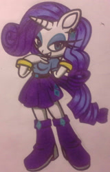 Size: 920x1439 | Tagged: safe, artist:shadowhawx, rarity, unicorn, anthro, plantigrade anthro, g4, clothes, equestria girls outfit, female, lidded eyes, looking at you, smiling, solo, traditional art