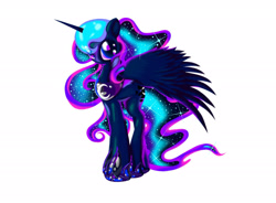 Size: 1900x1400 | Tagged: safe, artist:shadowhawx, princess luna, alicorn, pony, g4, ethereal mane, galaxy mane, solo, spread wings, wings