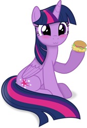 Size: 3193x4673 | Tagged: safe, artist:anime-equestria, twilight sparkle, alicorn, pony, g4, :3, blushing, burger, cute, female, food, happy, hay burger, horn, mare, show accurate, simple background, smiling, solo, transparent background, twiabetes, twilight burgkle, twilight sparkle (alicorn), vector, wings