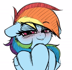 Size: 2048x1975 | Tagged: safe, artist:heavymetalbronyyeah, rainbow dash, pegasus, pony, g4, colored sketch, floppy ears, lidded eyes, lip bite, looking at you, smiling, solo