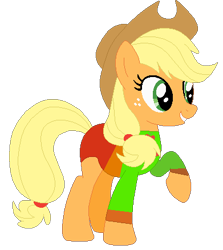 Size: 391x438 | Tagged: safe, artist:selenaede, artist:user15432, applejack, earth pony, pony, g4, base used, clothes, cowboy hat, cutie mark on clothes, hat, leotard, olympics, raised hoof, simple background, solo, sports, sports outfit, sporty style, swimsuit, transparent background