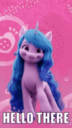 Size: 281x500 | Tagged: safe, edit, izzy moonbow, pony, unicorn, g5, my little pony: a new generation, spoiler:g5, animated, cropped, cute, gif, hello there, izzybetes, meme, obi wan kenobi, open mouth, smiling, solo, star wars, text, text edit, volumetric mouth