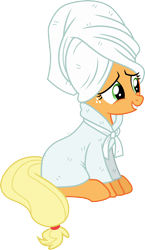 Size: 3000x5176 | Tagged: safe, artist:cloudy glow, applejack, earth pony, pony, applejack's "day" off, g4, .ai available, bathrobe, clothes, cute, female, jackabetes, mare, robe, simple background, solo, towel, transparent background, vector