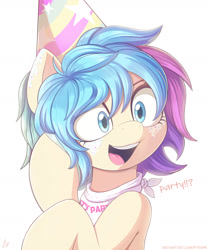 Size: 2000x2400 | Tagged: oc name needed, safe, artist:pyropk, oc, oc only, pony, cute, dialogue, hat, high res, party hat, solo