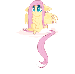 Size: 355x354 | Tagged: safe, artist:aniimoni, fluttershy, pegasus, pony, g4, :<, animated, chest fluff, cloud, cute, female, floppy ears, mare, on a cloud, pixel art, shyabetes, simple background, solo, transparent background
